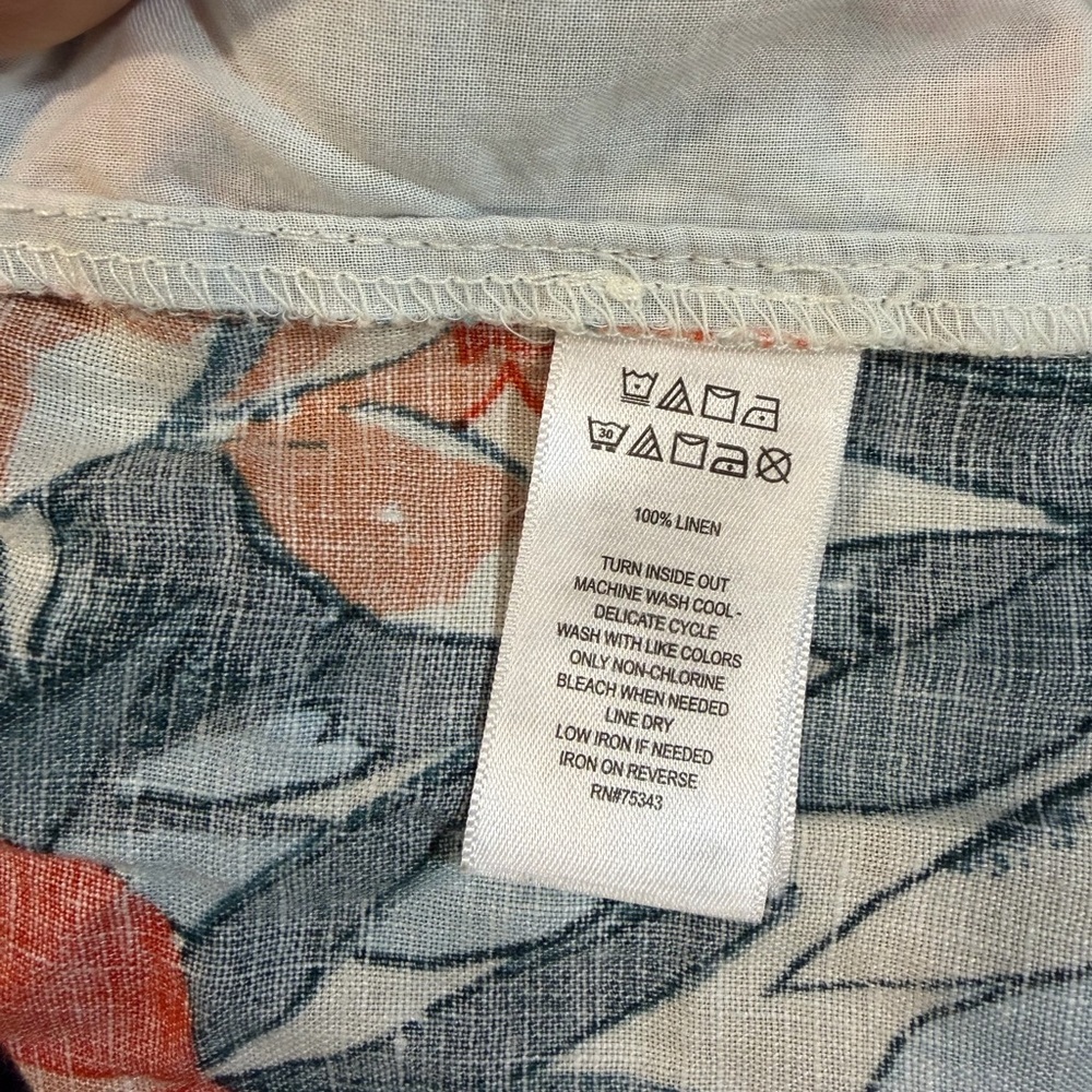 C&C California 100% Linen Floral Wide Leg High Waist Pull On Pants Sz L‎ Boho - Picture 6 of 7